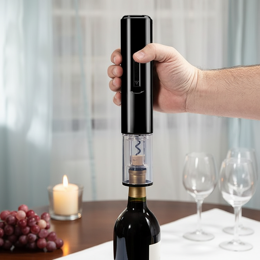 Automatic Electric Corkscrew - lifestyle shot opening wine bottle